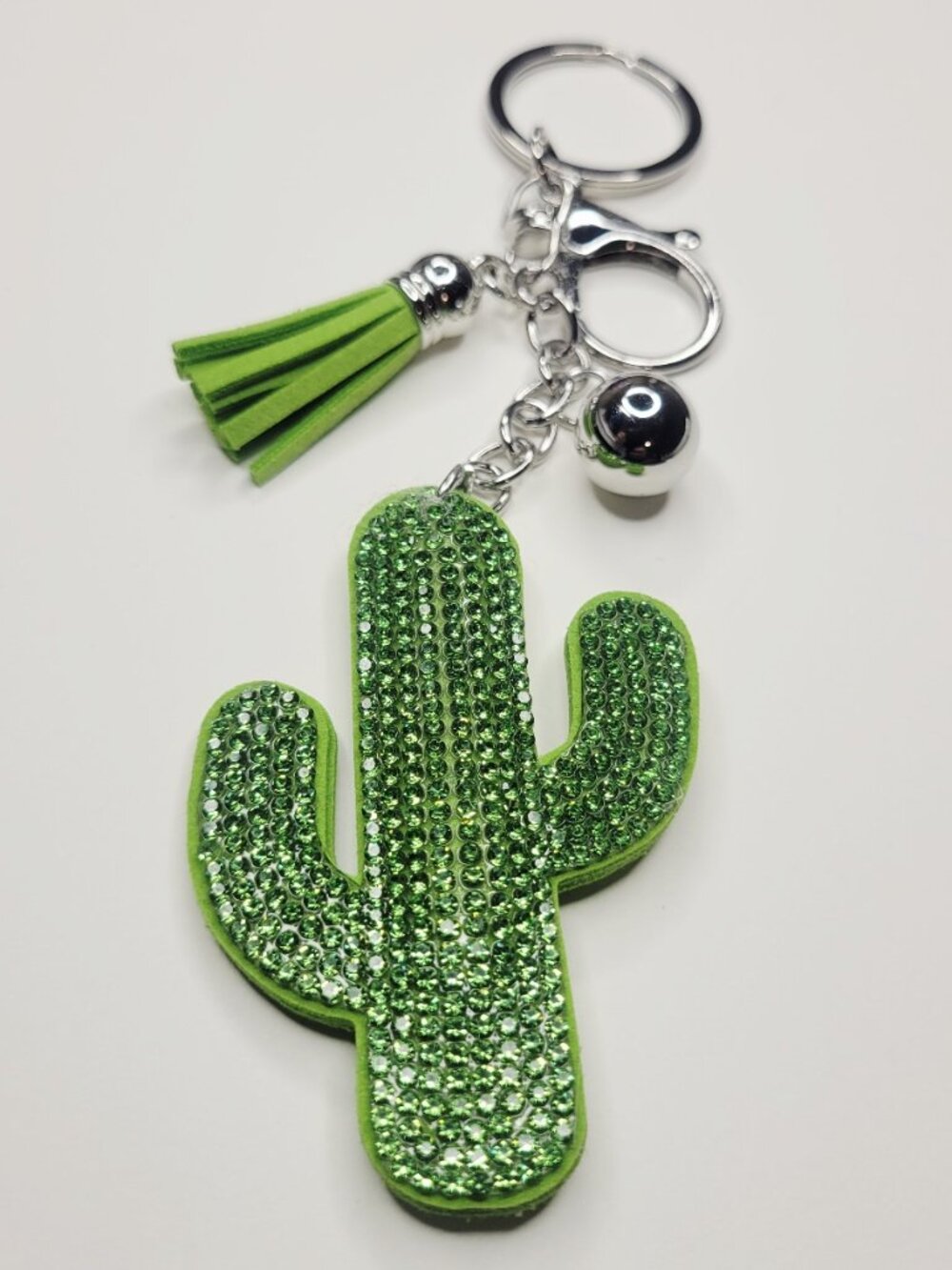 NWT Large Green Sparkling Cactus Keychain Purse Charm With Tassel